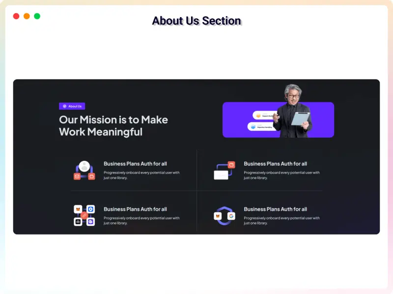Preview of the About Us design